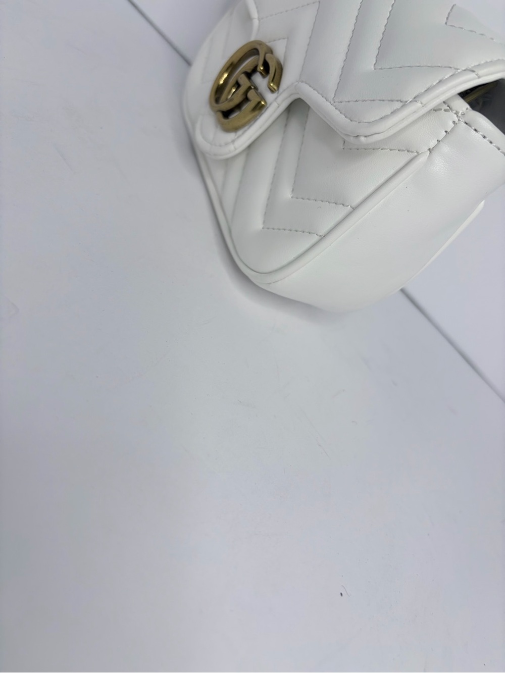 Gucci White Quilted Mini Crossbody with Gold Double G - Picture 9 of 10